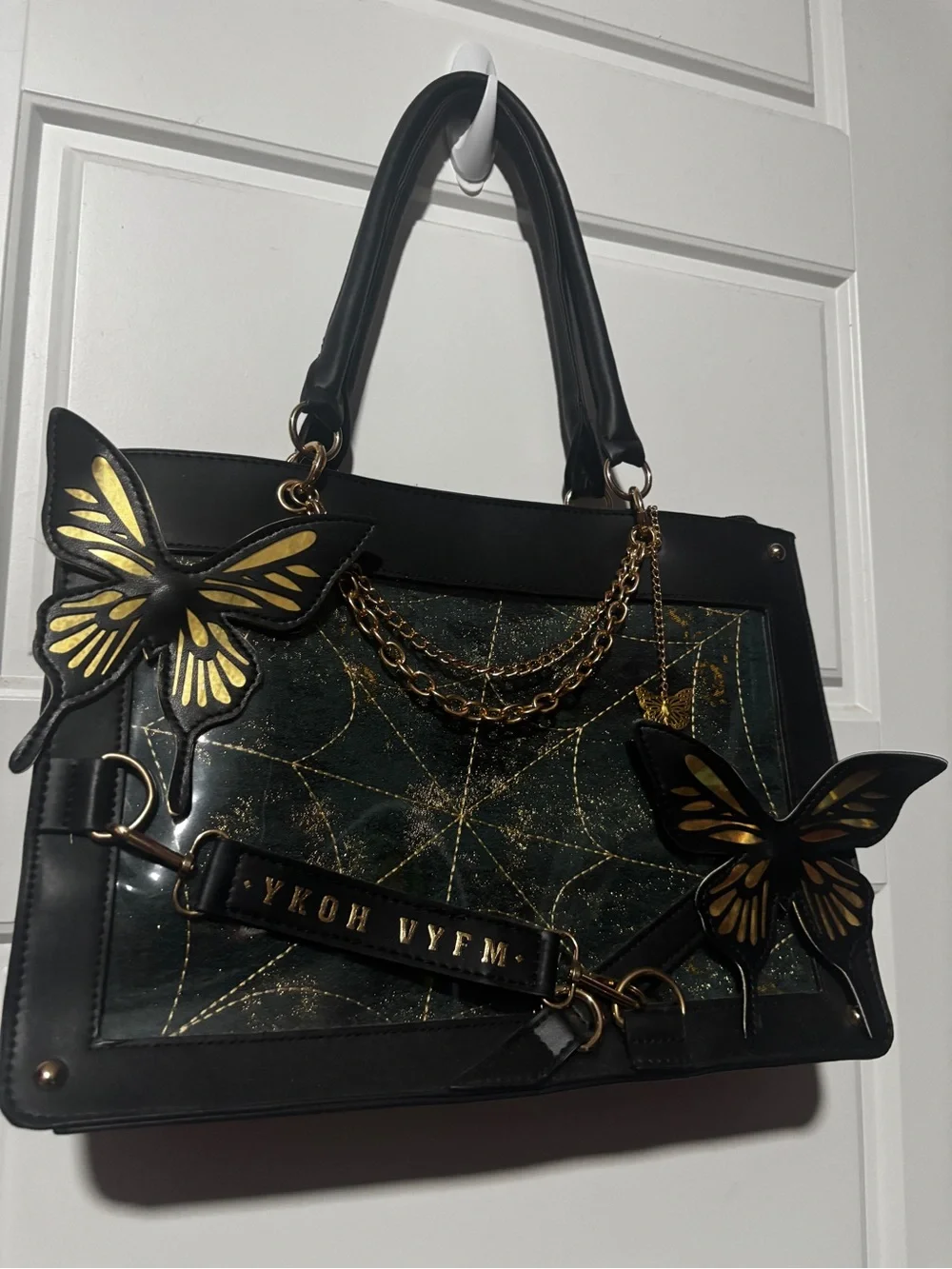 Black and Gold Butterfly Accent Tote Bag